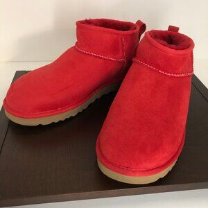 UGG Women's Classic Ultra Mini Boots Ribbon Red Size 10 LIKE NEW